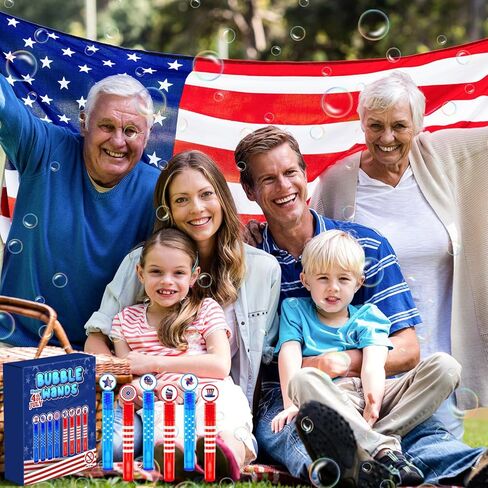 MOVINPE 40 قطعة من عصا الفقاعات الصغيرة في الرابع من يوليو، 8 أنماط من هدايا حفلات الفقاعات للأطفال، فقاعات وطنية حمراء وبيضاء وزرقاء ويوم الاستقلال وديكورات وطنية للفتيات والأولاد والأطفال (أحمر أبيض أزرق) in Kuwait