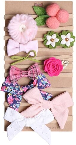Baby Girls Nylon Elastic Headband Soft Flower Hair Band For Toddler Infant Newborn Hair Bows Set Of 10 (#1) in Kuwait