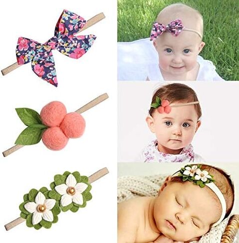 Baby Girls Nylon Elastic Headband Soft Flower Hair Band For Toddler Infant Newborn Hair Bows Set Of 10 (#1) in Kuwait