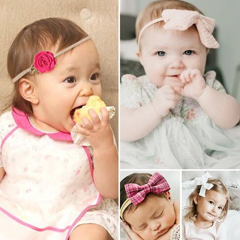 Baby Girls Nylon Elastic Headband Soft Flower Hair Band For Toddler Infant Newborn Hair Bows Set Of 10 (#1) in Kuwait