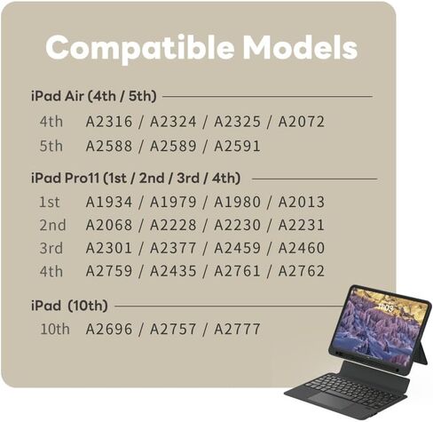 حافظة لوحة مفاتيح EIP Magnetix iPad لجهاز iPad Pro 11' 4th~1st، iPad Air 5th/4th، iPad 10th، لوحة مفاتيح مع لوحة تتبع، حافظة مغناطيسية قابلة للفصل، 7 ألوان خلفية (iPad 10/Air5&4/Pro 11") in Kuwait