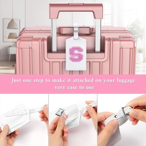 Sodsay 2 PCS Initial Luggage Tag, Luggage Tags for Suitcases Cute Embroidered Letter PU Leather Travel Bag Baggage Tags Privacy Cover ID Label for Women Kids Teens Men(A, White Leather+Pink Letter) in Kuwait