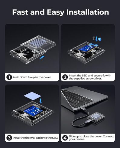 حاوية ORICO M.2 2230 NVMe SSD، محول USB C 3.2 Gen2 إلى NVMe بسرعة 10 جيجابت في الثانية لهاتف iPhone 15 Pro Max ProRes، قارئ M.2 يدعم UASP، Trim، M-Key (مفتاح B+M) - TC20 in Kuwait