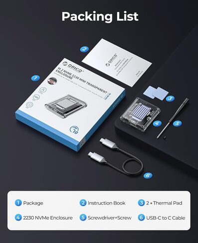 حاوية ORICO M.2 2230 NVMe SSD، محول USB C 3.2 Gen2 إلى NVMe بسرعة 10 جيجابت في الثانية لهاتف iPhone 15 Pro Max ProRes، قارئ M.2 يدعم UASP، Trim، M-Key (مفتاح B+M) - TC20 in Kuwait