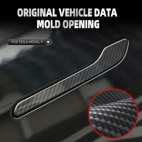 غطاء مقبض الباب من Tesla Model 3/Y 3K من ألياف الكربون الحقيقية طقم لف مقبض الباب 4 قطع غطاء مقبض الباب الخارجي ملحقات الديكور لعام 2017-2024 Tesla Model 3/Y (لامع) in Kuwait