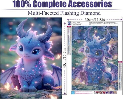 Fuinkqe Diamond Art Kits for Adults,Cute Dragon DIY 5D Round Full Drill Gem Diamond Painting Kits for Crafts Gift,Suitable for Home Wall Decor 12 x 16 Inch in Saudi Arabia