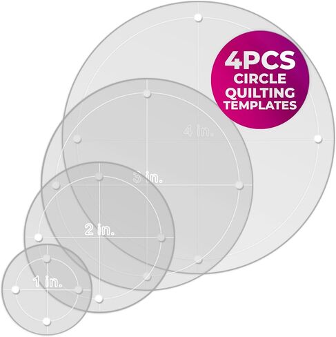 Quilting Acrylic Template Set | Precision Tools for Quilting Enthusiasts | Circle Design | Includes Sizes 4", 3", 2", 1" | 1/8 Clear Acrylic | 1/4" Seam Allowance for Accuracy in Saudi Arabia