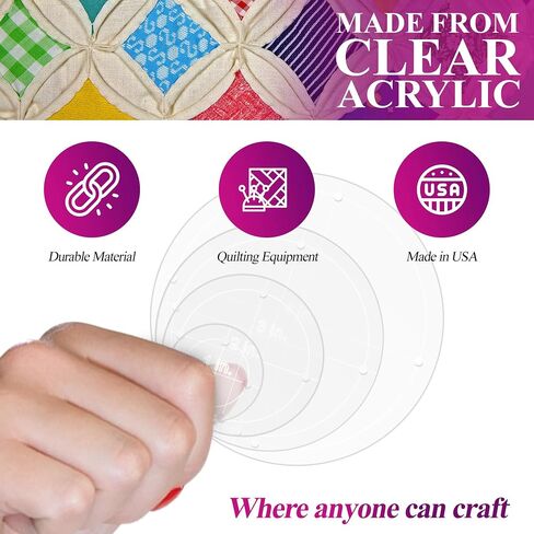 Quilting Acrylic Template Set | Precision Tools for Quilting Enthusiasts | Circle Design | Includes Sizes 4", 3", 2", 1" | 1/8 Clear Acrylic | 1/4" Seam Allowance for Accuracy in Saudi Arabia