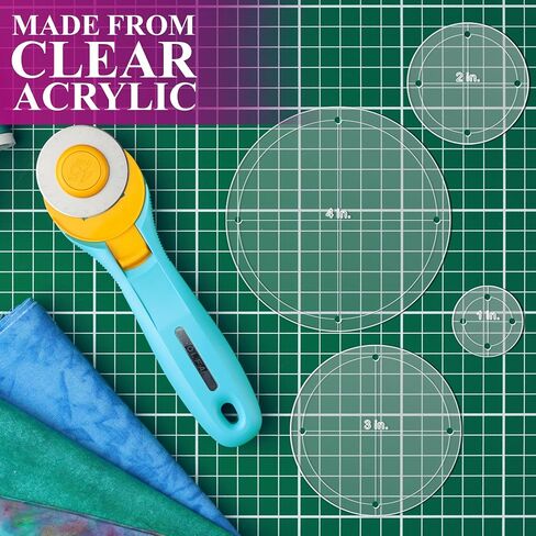 Quilting Acrylic Template Set | Precision Tools for Quilting Enthusiasts | Circle Design | Includes Sizes 4", 3", 2", 1" | 1/8 Clear Acrylic | 1/4" Seam Allowance for Accuracy in Saudi Arabia