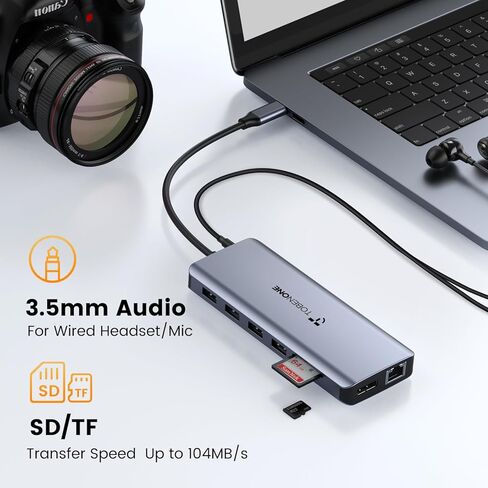 محطة إرساء TobenONE USB C 3 شاشات، محطة إرساء كمبيوتر محمول 13 في 1 شاشة مزدوجة مع 2 HDMI 4K، DP، 100W PD، 5 USB، إيثرنت، SD/TF، ​​ميكروفون/صوت، محور USB C لأجهزة MacBook Dell HP Lenovo Asus Surface in Kuwait