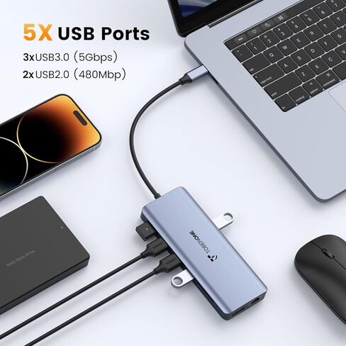 محطة إرساء TobenONE USB C 3 شاشات، محطة إرساء كمبيوتر محمول 13 في 1 شاشة مزدوجة مع 2 HDMI 4K، DP، 100W PD، 5 USB، إيثرنت، SD/TF، ​​ميكروفون/صوت، محور USB C لأجهزة MacBook Dell HP Lenovo Asus Surface in Kuwait