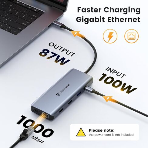 محطة إرساء TobenONE USB C 3 شاشات، محطة إرساء كمبيوتر محمول 13 في 1 شاشة مزدوجة مع 2 HDMI 4K، DP، 100W PD، 5 USB، إيثرنت، SD/TF، ​​ميكروفون/صوت، محور USB C لأجهزة MacBook Dell HP Lenovo Asus Surface in Kuwait