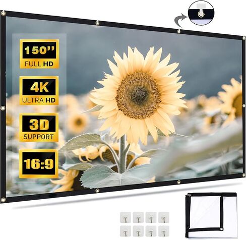 150 Inch Projector Screen, Portable Outdoor Movie Screen, Anti-Crease Foldable Double Sided Projection Screen for Home, Office, Classroom - 84-150 Inch Compatible, Pantalla para Proyector in Saudi Arabia