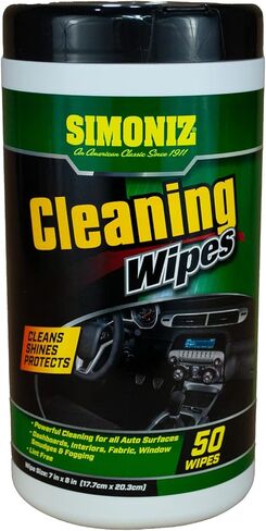 Simoniz Auto Cleaning Wipes – Interior Detailer for Convenient Cleanup – Includes 50 Wipes for All Surfaces Including Dashboards, Fabric, Windows & Screens - Great for Cars, Trucks, SUVs, Boats in Kuwait