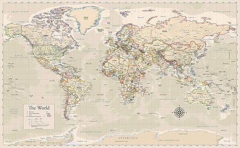 2 Pack - World Map [Tan/Color] & Antique Style World Map - Set of 2 Posters (LAMINATED, 18" x 29") in Saudi Arabia