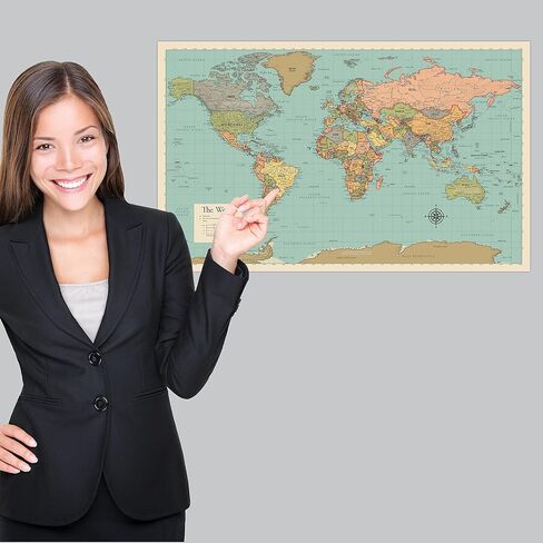 2 Pack - World Map [Tan/Color] & Antique Style World Map - Set of 2 Posters (LAMINATED, 18" x 29") in Saudi Arabia