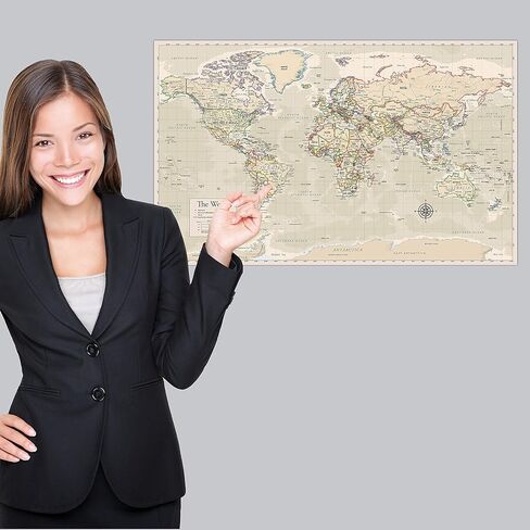 2 Pack - World Map [Tan/Color] & Antique Style World Map - Set of 2 Posters (LAMINATED, 18" x 29") in Saudi Arabia