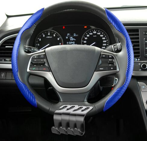 Steering Wheel Cover, Car Carbon Fiber Steering Wheel Cover, Segmented Steering Wheel Protector, Car Wheel Cover for Men/Women, Anti-Slip, Universal Fit for 99% Car Steering Wheel, with 4 Hook (Blue) in Saudi Arabia