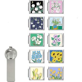 papasgix Italian Charm Bracelet Charms Pack Links Bulk with Opening Tool 9mm Italian Charms 10 Flowers Italian Modular Bracelet Links Handmade DIY Jewelry in Saudi Arabia