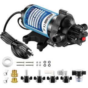 مضخة غشاء مياه WASSERMANN 115 فولت تيار متردد، 5.5GPM 60PSI 1/2 بوصة NPSM مع سلك طاقة 8.2 قدم وقابس، مضخة معززة لضغط المياه العذبة ذاتية التحضير، مفتاح الضغط، لحديقة المطبخ والحمام RV Marine Camper in Kuwait