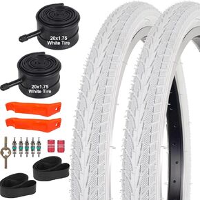2Sets 20x1.75 White Bike Tires and Tubes, 20 Inch Bike Tire Puncture Resistant Folding Street Bike Tire Sets 47-406 Compatible with Road Street Bicycle E-Bike Wheelchair Low Resistance in Kuwait