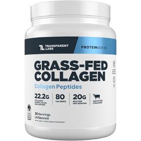 مسحوق ببتيدات الكولاجين الذي يتغذى على العشب من شركة شفافة لابس - مسحوق الكولاجين للنساء والرجال، 22 جرام مسحوق ببتيدات الكولاجين البقري المتحلل للبشرة والشعر والمفاصل والعضلات - بدون نكهة، 30 وجبة in Kuwait