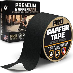 TOOLTROOPERS Gaffers Tape (2" x 30 Yards, Black) - Strong Hold, Easy Tear, Clean No-Residue Removal, Professional Matte Cloth Gaffer Tape for Cable Management, Floors, AV, Stage & Studio in Kuwait