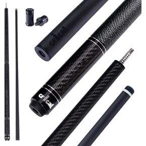 عصا البلياردو من ألياف الكربون مع عمود انحراف منخفض - عصا البلياردو مقاس 58 بوصة مع قبضة من جلد البقر وتصميم منسوج 3K، طرف 12.5 مم، وزن ثابت (19 أونصة)، وصلة 3/8x8 - مثالية للاعبين in Kuwait