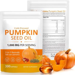 Pumpkin Seed Oil with Saw Palmetto, 2 in 1 Pumpkin Seed Oil Capsules for Hair Growth, 1000mg per Serving, 300 Softgels,– Cold Pressed, Prostate, Urinary & Bladder Health, Pure & Natural in Kuwait