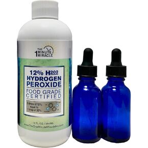 12% Hydrogen Peroxide Food Grade - Diluted from 35% H2o2 with Distilled Water to 12% - 12 oz Bottle 2 Droppers - Recommended by: The One Minute Cure Book in Kuwait
