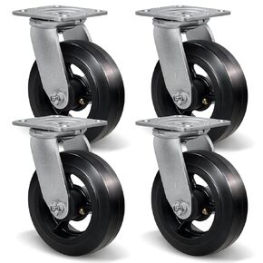 SY America 6" × 2" Heavy Duty Casters Wheels, Industrial Casters, Rubber on Cast Iron Wheels for Trash Containers and Dumpster Bins, 4 Swivel,4000 lbs Capacity Set of 4 in Kuwait