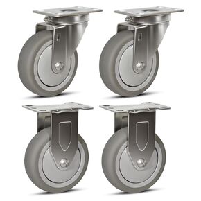 عجلات من الفولاذ المقاوم للصدأ مقاس 4 بوصات، عجلات صناعية شديدة التحمل - عجلات مطاطية لدنة بالحرارة للمختبرات، خدمة الطعام - 2 دوارة 2 صلبة، سعة تحميل 1200 رطل in Kuwait