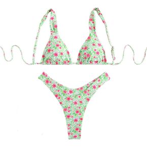 Women's Triangle Bikini Set, California Pink Textured Beach Wear, High Cut Bottom with Scrunchie Micro Bathing Suit PQ25016 in Saudi Arabia