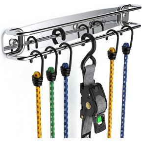 JBscoop Stainless Steel Tie Down Holder Wall Mount – Heavy Duty Double-Bar Ratchet Strap Organizer for Enclosed Trailer, Garage & Shop – Bungee Cord, Cam Buckle & Cargo Strap Storage Rack – Rustproof in Kuwait