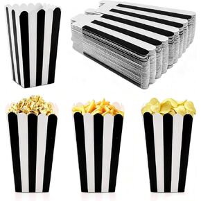 40 Pcs Paper Popcorn Boxes, White Striped Paper Popcorn Bags Candy Containers for Birthday Party Favor Supplies(Black,SIZE:L, 6.5 x 3.5 inch) in Kuwait