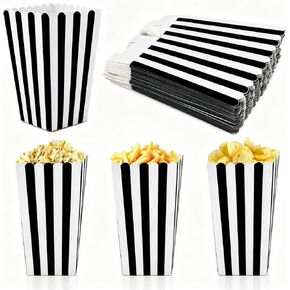 40 قطعة من صناديق الفشار الورقية، أكياس الفشار الورقية البيضاء المخططة، حاويات الحلوى لمستلزمات حفلات أعياد الميلاد (أسود، الحجم: L، 6.5 × 3.5 بوصة) in Kuwait