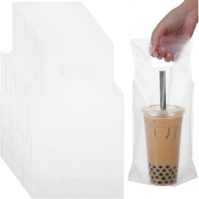 600 Pcs 11x6 Inch Clear Plastic Drink Carrier Bags with Handle Single Cup Carrier Holder Bag for Coffee, Tea, Juice Delivery Takeout in Kuwait