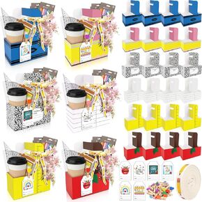 TREWAVE 24 مجموعة من هدايا تقدير المعلمين، 2 كوب حامل مشروبات بمقبض، حامل أكواب قهوة للاستعمال مرة واحدة مع بطاقات شكر ومشابك وشريط، مجموعة علبة من الورق المقوى مكونة من كوبين لمستلزمات حفلات التخرج in Kuwait