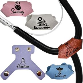 Personalized Stethoscope Name Tag Custom Stethoscope Charms Nurse Accessories for Work Engraved Leather ID Label Gifts for Nurse Week Doctors Day Grey in Saudi Arabia