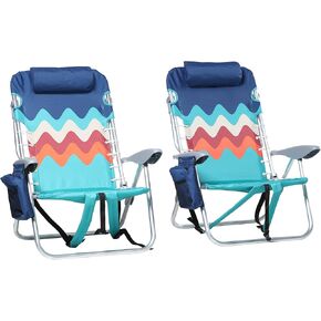 GREEN PARTY Backpack Beach Chairs 2 Pack Aluminum Lightweight Folding Reclining Beach Chairs, 4 Positions Classic Lay Flat, Cooler Bag, and Armrest for Outdoor Camping Lawn, Support 250LBS in Saudi Arabia