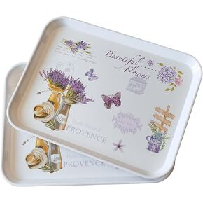 Large Serving Platter Melamine Trays 2 Pack Stackable Food Tray with Floral Print for Gift, Party, Decor, Home, Restaurant (Purple Lavender, Medium) in Saudi Arabia