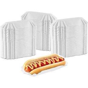 Haploon 1200 Pcs Paper Hot Dog Trays, 6 Inch Fluted Paper Hot Dog Liners, White Rectangular Fluted Hotdog Tray for Party and BBQ, Disposable Grease-Proof Food Boats for Takeout Food To-Go Orders in Kuwait