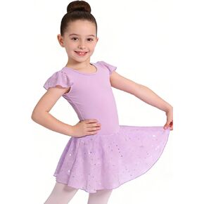 Ballet Leotards for Girls - Toddler Ruffle Sleeve Back Bow Star Glitter Tutu Dance Dress in Kuwait