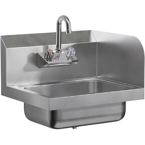 15 in. x 17 in. Stainless Steel Hand Sink with Right Side Splash Guard | Commercial Wall Mount Hand Basin with Gooseneck Faucet, Strainer, Back Splash | NSF Certified in Kuwait