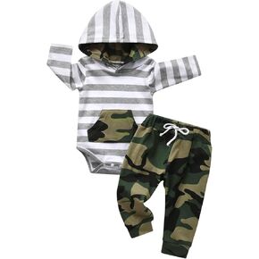 Newborn infant Baby Boy Long Sleeve Clothes Set Toddler Boys Hooded Romper Top and Pants 2PCS Outfit in Saudi Arabia