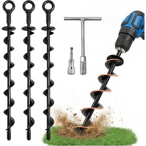 Ground Anchors Heavy Duty, 15in Steel Spiral Trampoline Stakes Easy Install for Hard Soil, Ground Stakes Tie Down Kit for Trampoline, Shed, Tent, Swing Set, Canopy, High Wind Outdoor Security, 4 Pack in Saudi Arabia