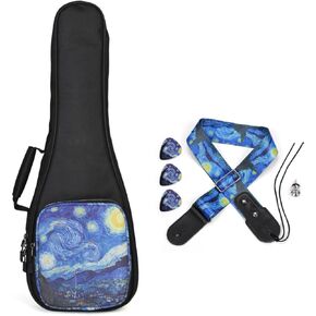 حافظة MUINS Ukulele، مقاس 21 23 26 30 بوصة حافظة Ukelele وسادة أكثر سمكًا لحفلات Soprano Concert Tenor Uke مع أشرطة مزدوجة قابلة للتعديل ومقبض (سماء مضاءة بالنجوم، 21 بوصة) in Kuwait