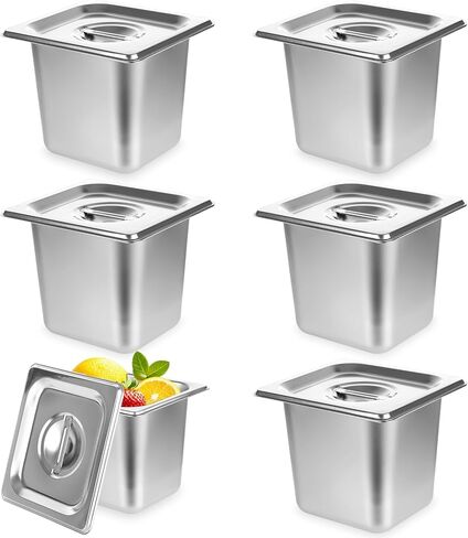 8 PCS Stainless Steel Hotel Pans with Lids 1/9 Size 4 Inch Deep Stainless Steel Steam Table Pan with Lids Metal Food Pans with Lid for Hotel, Restaurant, Buffet, Home in Saudi Arabia
