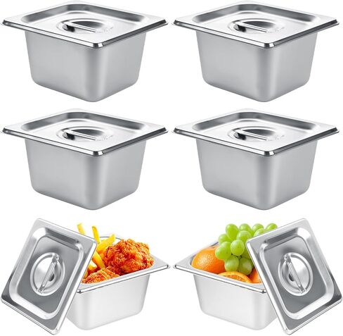8 PCS Stainless Steel Hotel Pans with Lids 1/9 Size 4 Inch Deep Stainless Steel Steam Table Pan with Lids Metal Food Pans with Lid for Hotel, Restaurant, Buffet, Home in Saudi Arabia