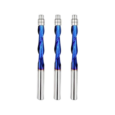VIC007 Up*Down Spiral Flush Trim Router Bit with Double Ball Bearing, 1/4" Shank 1-1/8" Cutting Length Extra Long 3" ,Carbide Spiral Pattern Router Bit for Woodwoking(1/4S*1-1/8"CL*3" OVL) in Saudi Arabia